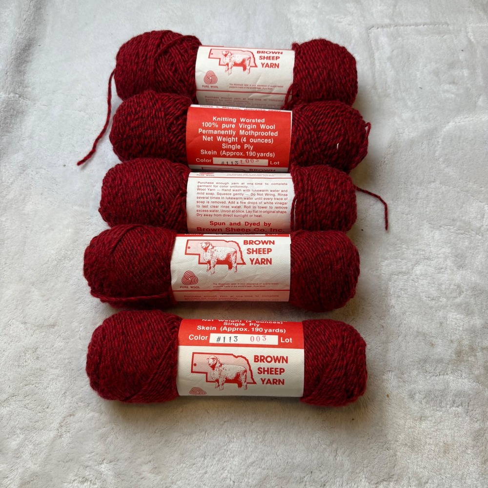 Brown Sheep Co Knitting Worsted 100% Virgin Wool Yarn Red 113 Lot 003 5 Skeins